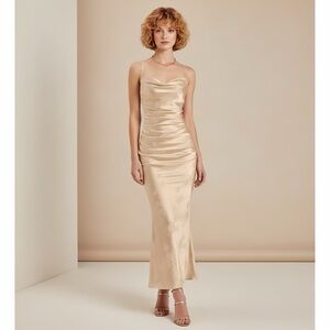 Elegant Golden Aura Satin Dress